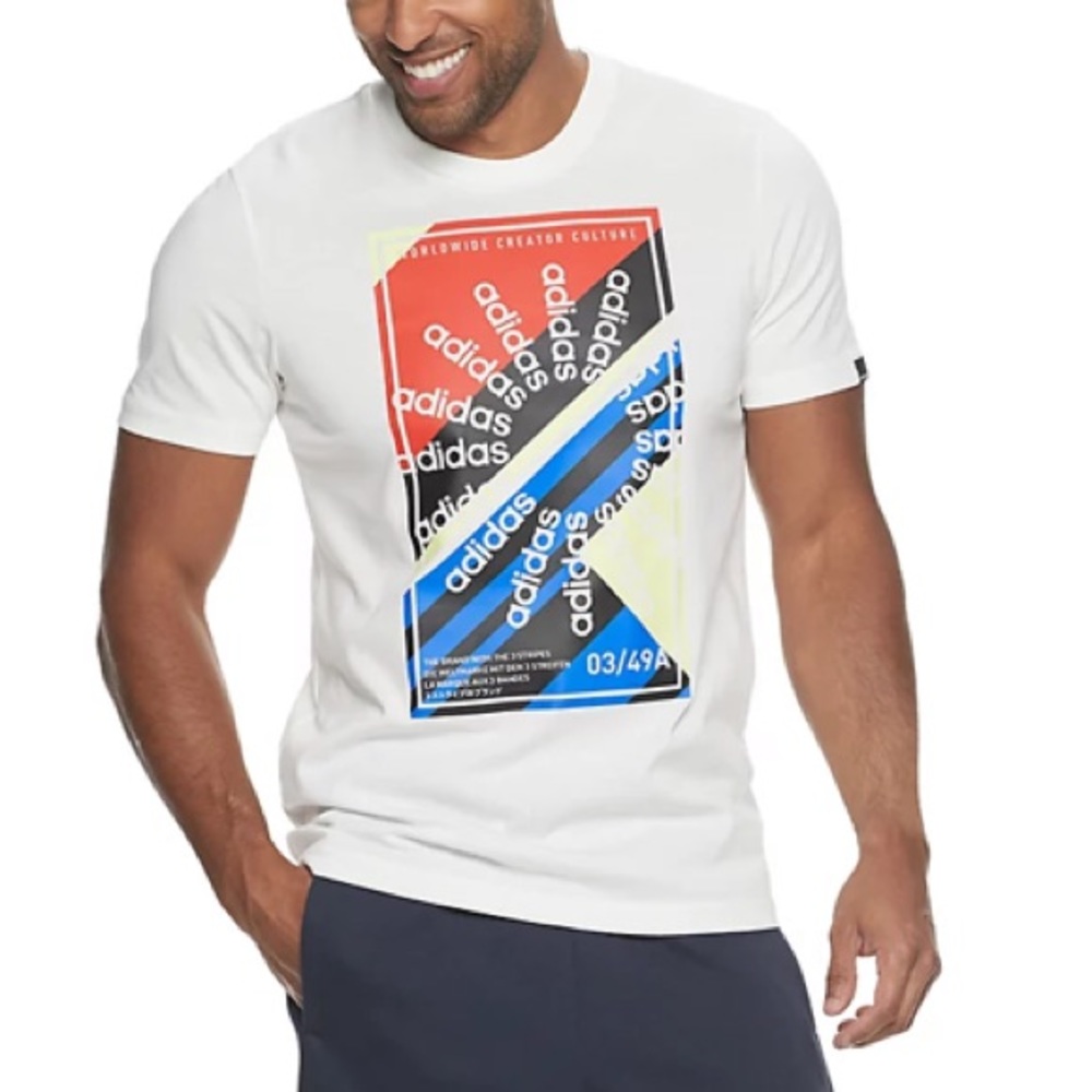 Adidas Men’s Graphic Short Sleeve T-shirt White NWT Circular Logo